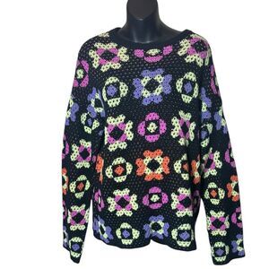ASOS women’s medium open knit floral sweater colorful dopamine maximalist